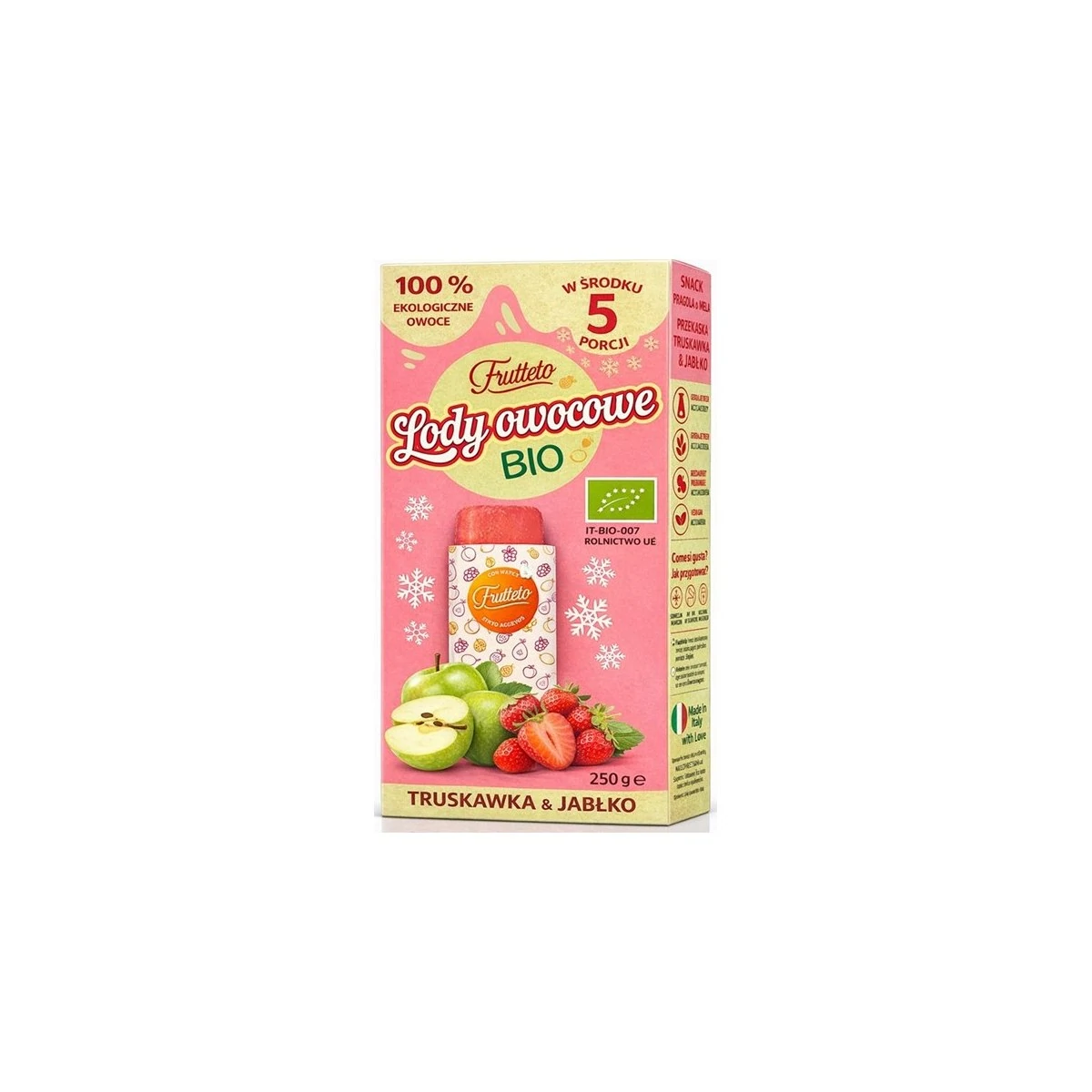 Lody do zamrażania truskawka-jabłko 100% owoców bio 5 x 50 g